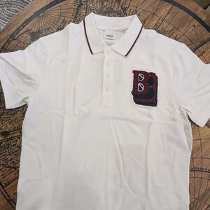 White Polo Shirt with Burgundy Accents